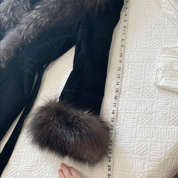 St. John Persian lamb lined Black leather Coat fox Fur Trim - Picture 7 of 17